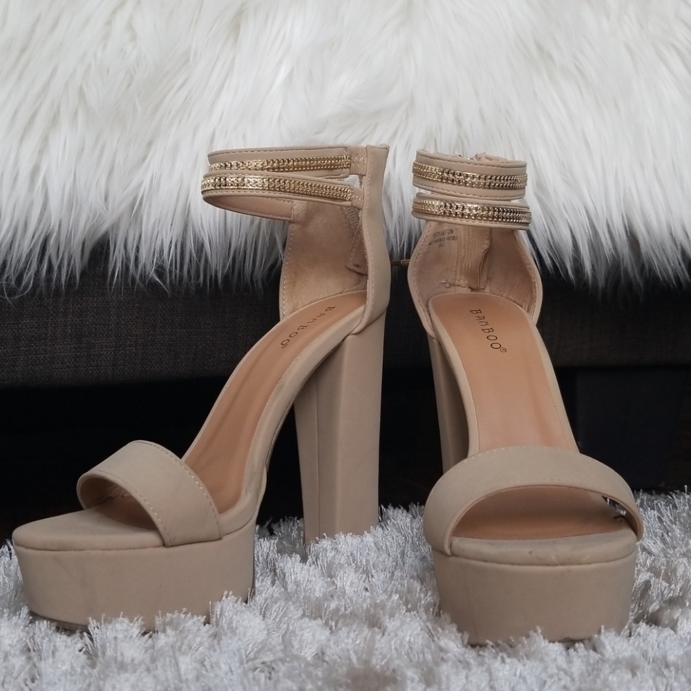 Charlotte Russe platform gold nude strap heels
